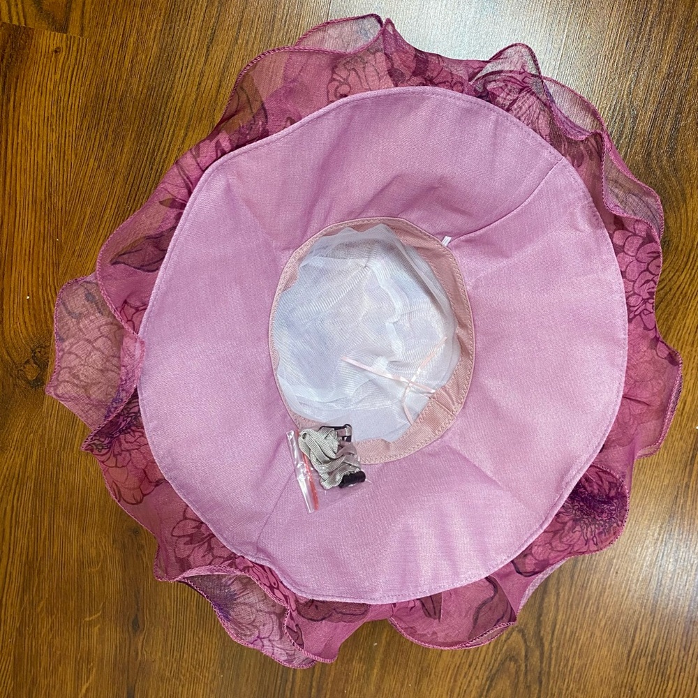 🎀🌷 Mauve Pink Floral Elegant Ruffle Trim Sun Hat 🌷🎀 NWT - Picture 13 of 15